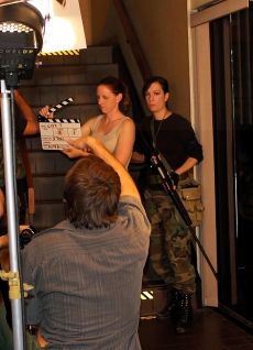 Pia Thrasher on the set of 'City 7' with director Peter Stoll