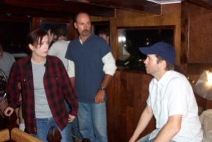 Actors Pia Thrasher and Mike Burnell on the set of "Reagan's Wharf" with director Bryan Ott